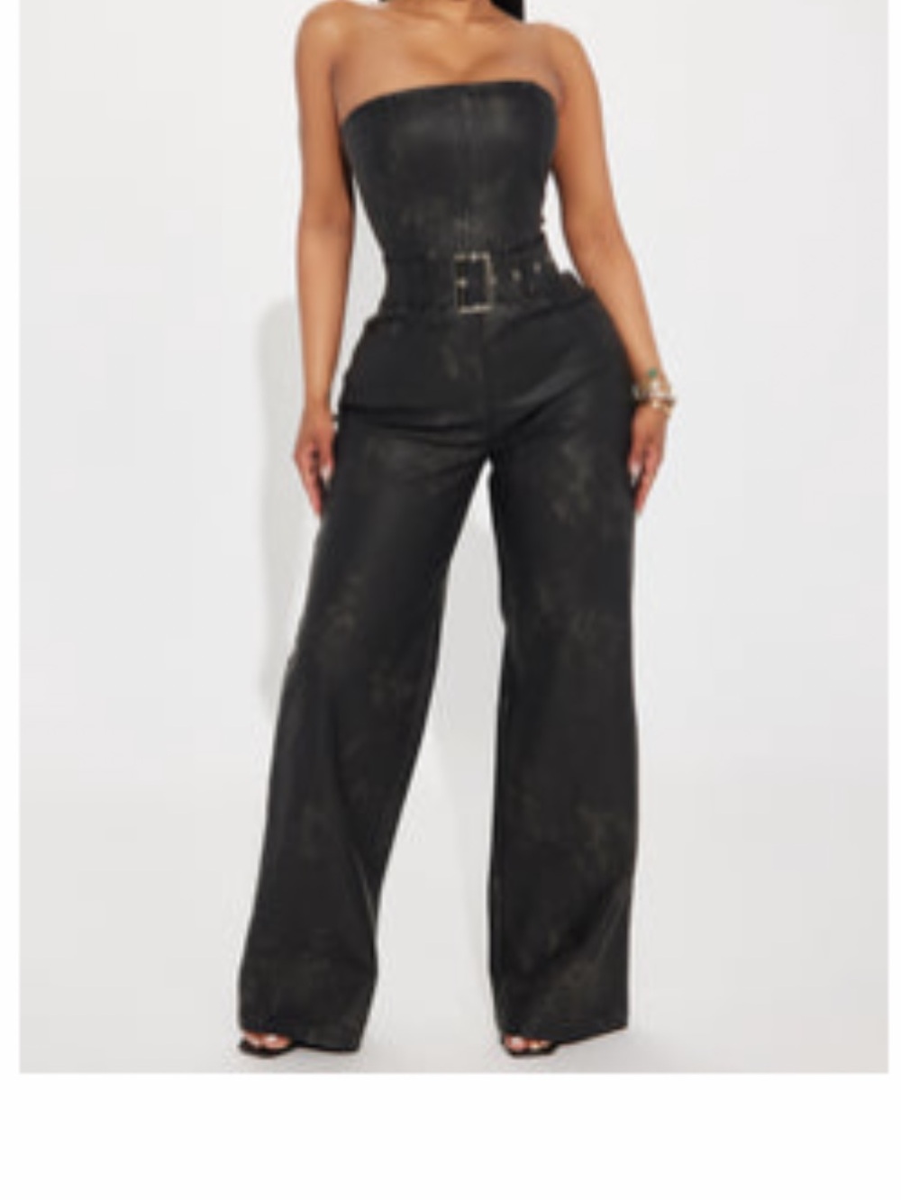 Fashion Nova Black Strapless Wide-Leg Jumpsuit with Belted Waist Sz M